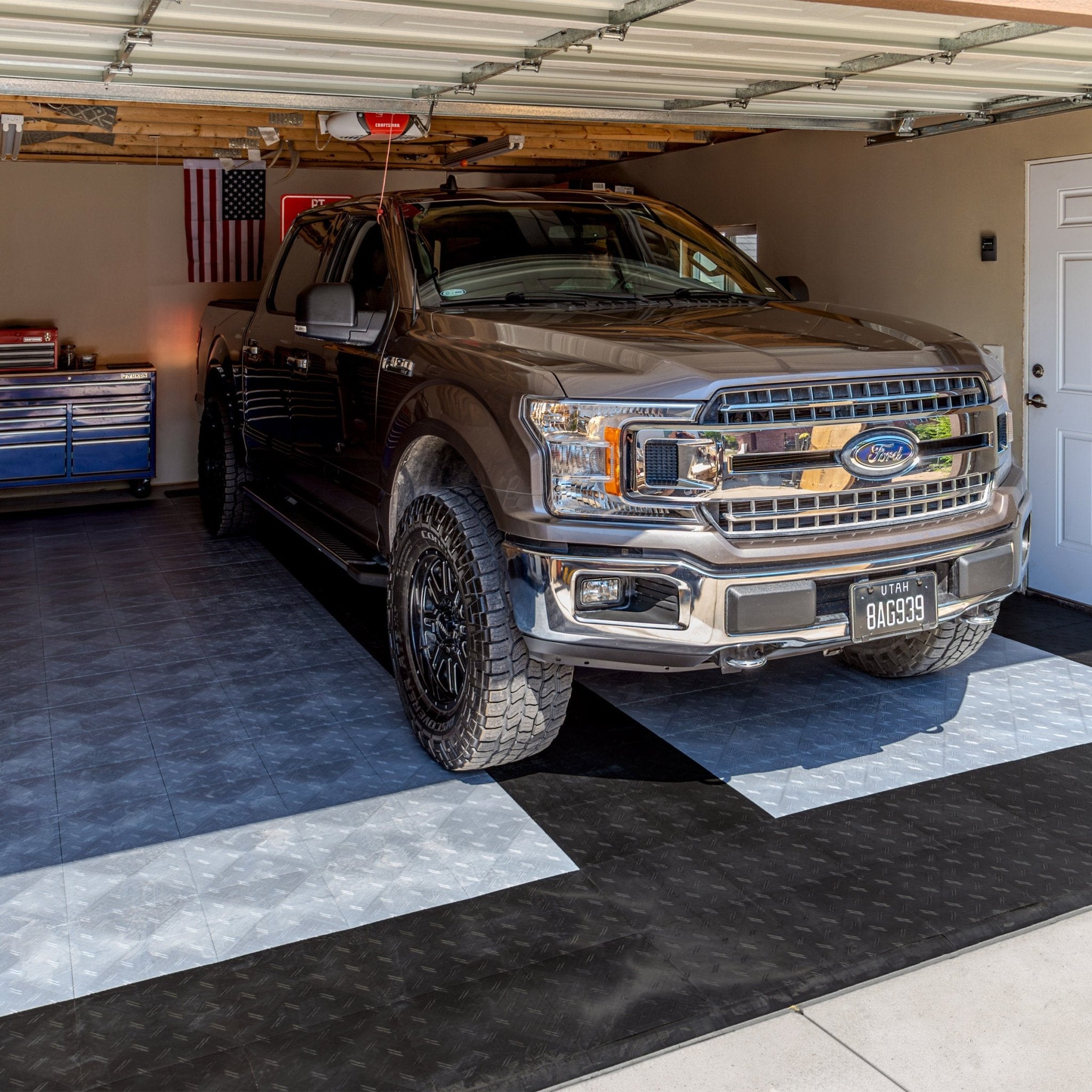 Motofloor Modular Garage Flooring Tiles 48 Square Feet per Box 1' X 1' Tiles - FORGED METALLICS