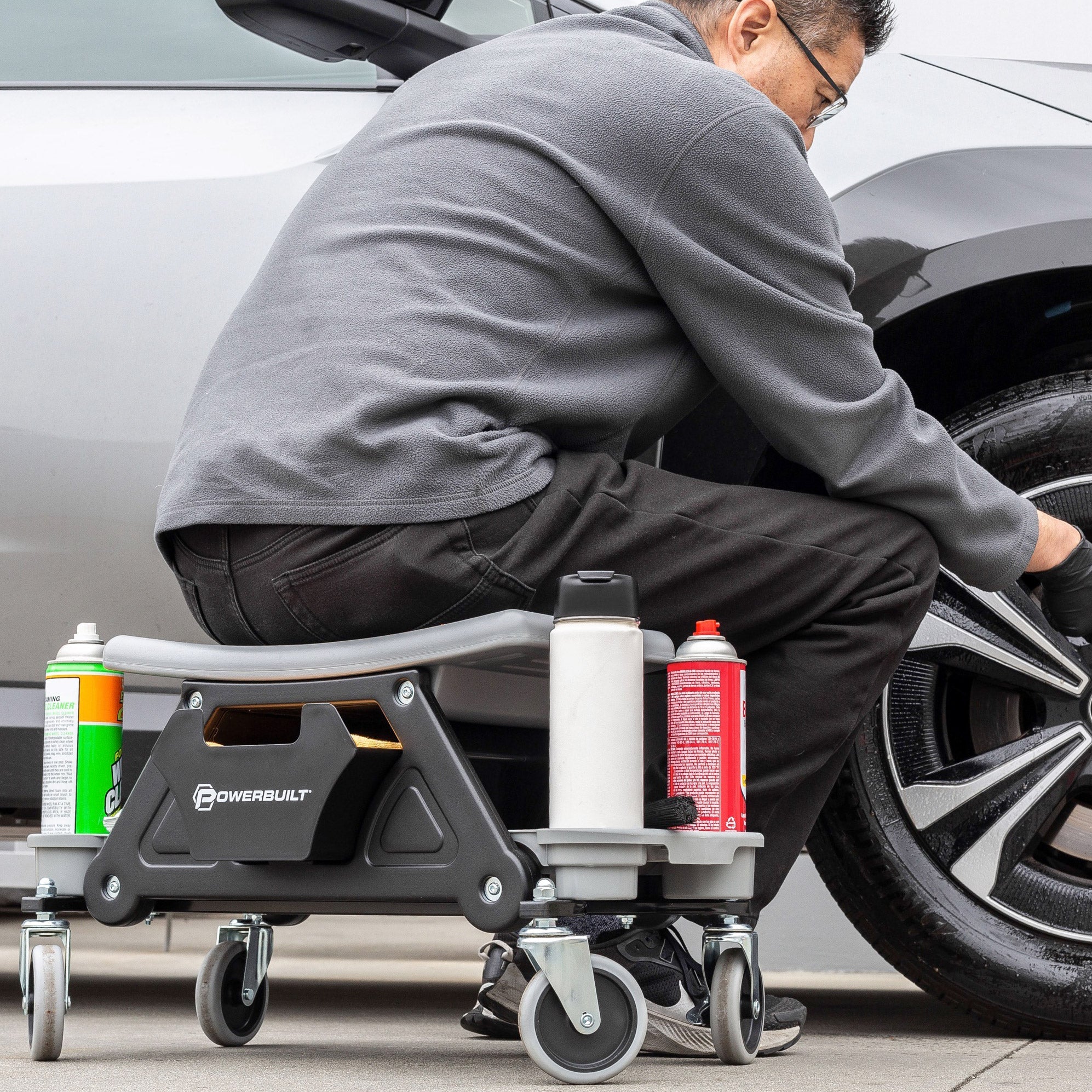 Powerbuilt Heavy Duty Rolling Seat - FORGED METALLICS