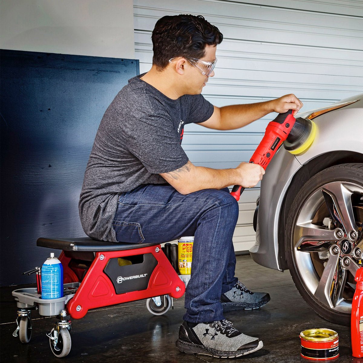 Powerbuilt Heavy Duty Rolling Seat - FORGED METALLICS